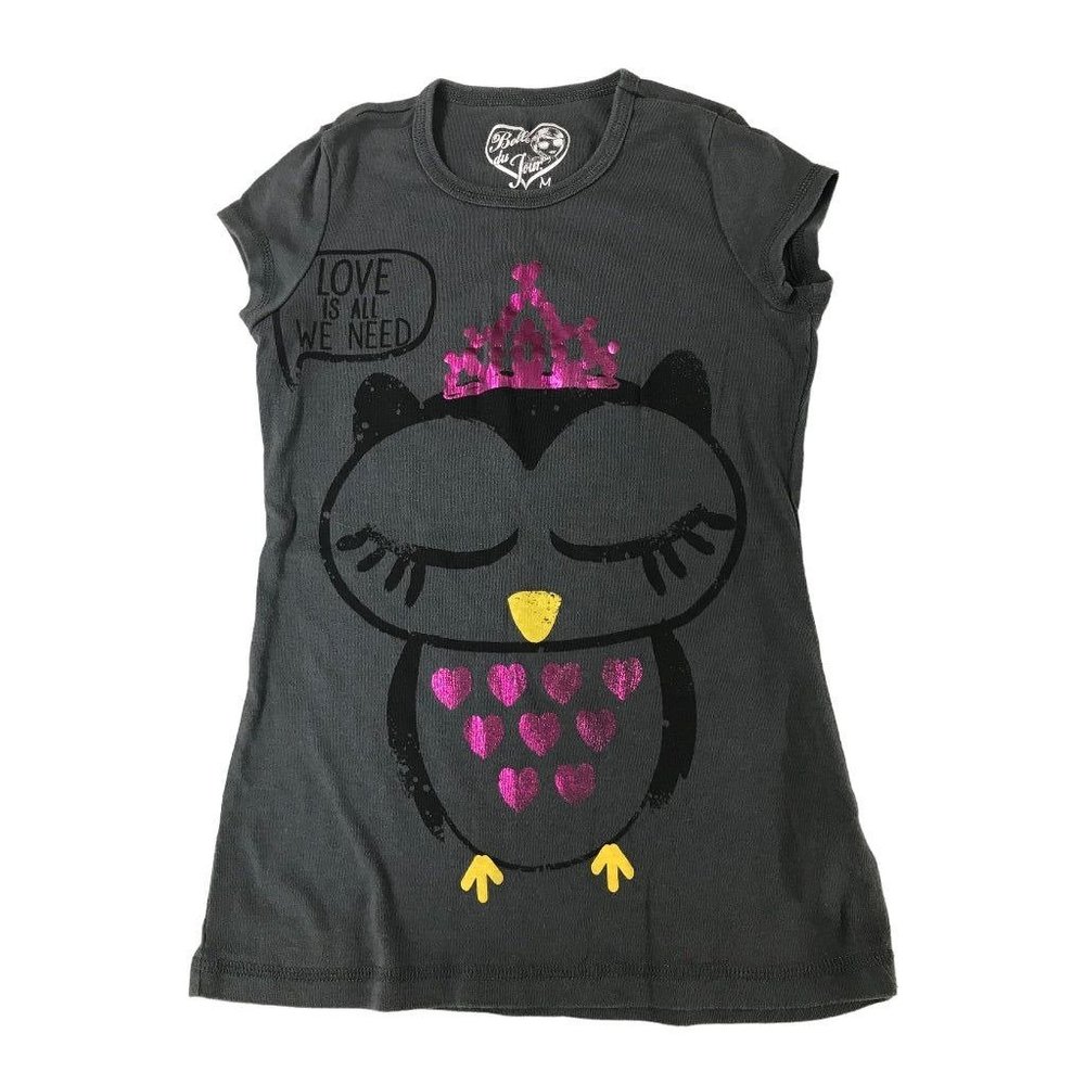 Medium Belle du jour Girls Owl Graphic‎ Black Short Sleeve Tshirt